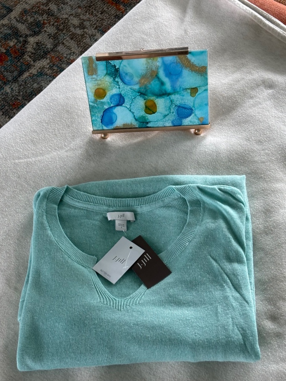 NWT J Jill Aqua Linen Blend Short Sleeve Tunis Sweater Sz S